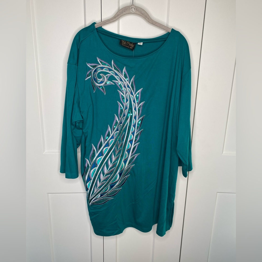 Bob Mackie NWT Paisley Sequin Embroidered Blouse Women’s Plus Size 2X